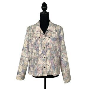 Selene Womens Floral Denim Jacket lightweight Size Medium